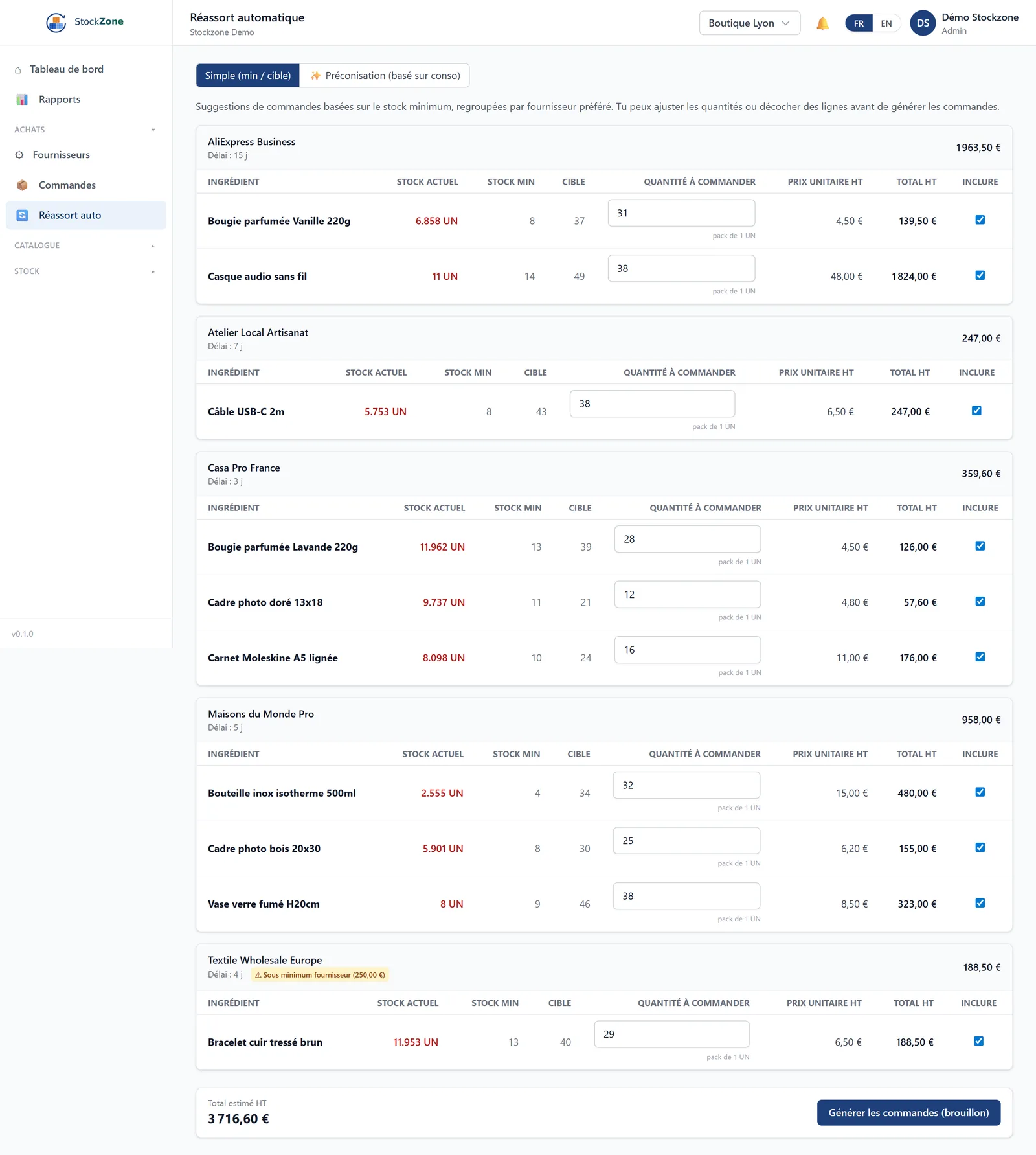 Smart reordering in StockZone